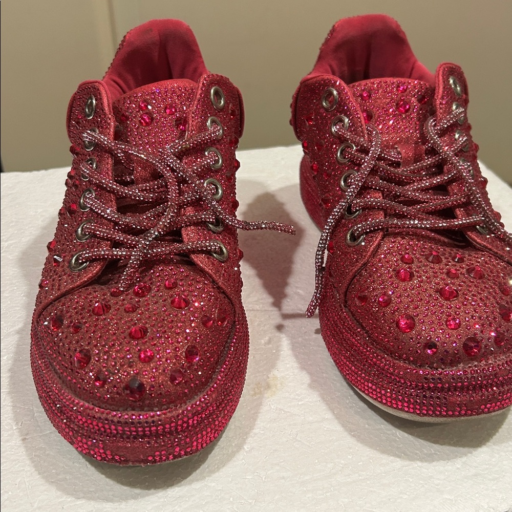 Bling Sparkle Jazzy Retro Disco shiny Rhinestone laceUp platform sneakers size 6 - Picture 7 of 13